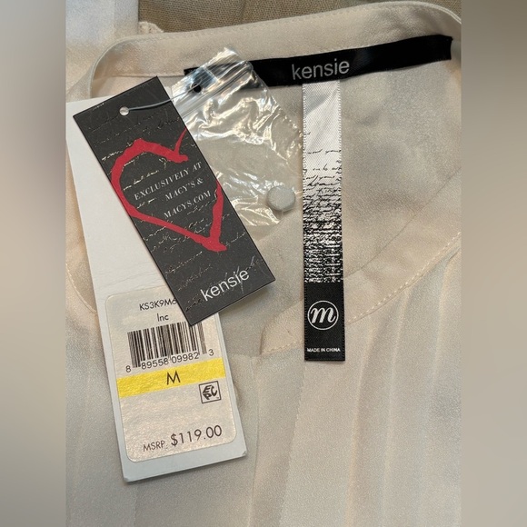 Kensie Linen & Rayon White and Tan Sheath Dress with Pleated Bishop Sleeves NWT - Picture 6 of 12